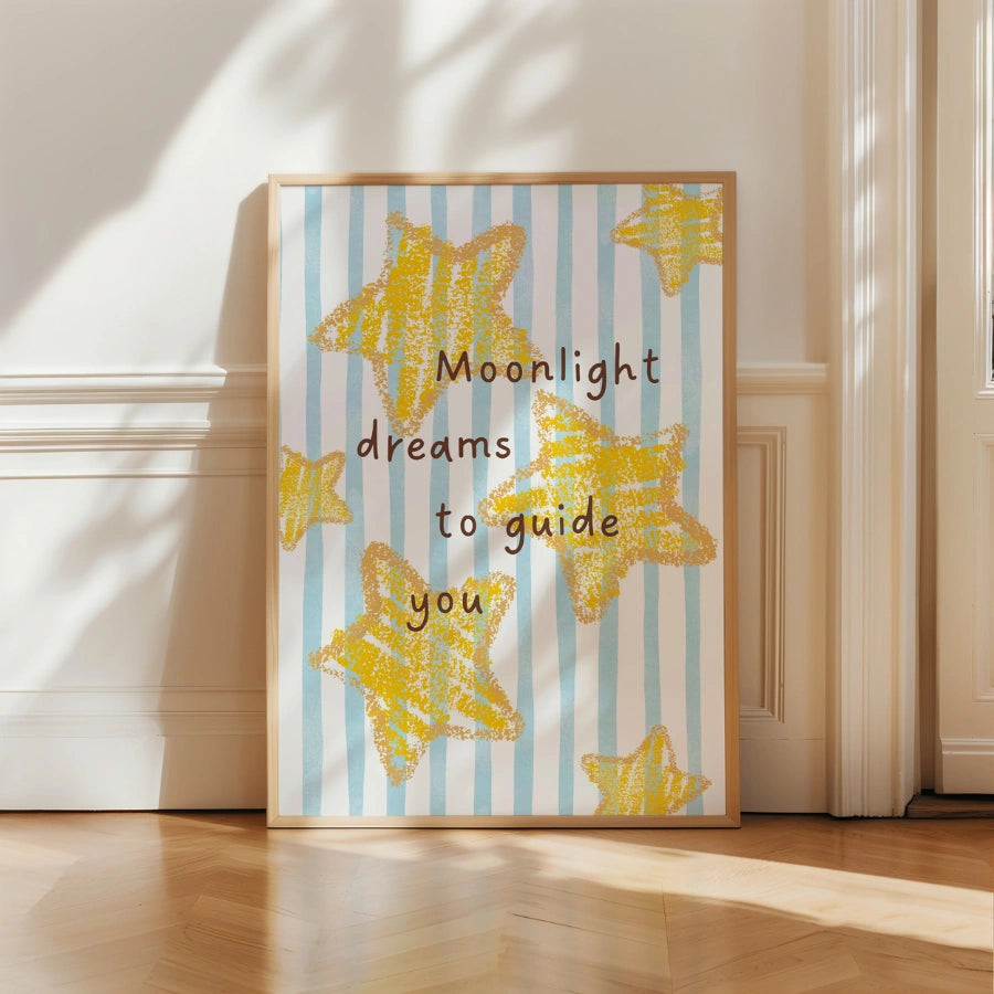 Moonlight Dreams Nursery Print - Starry Night Wall Art for Kids