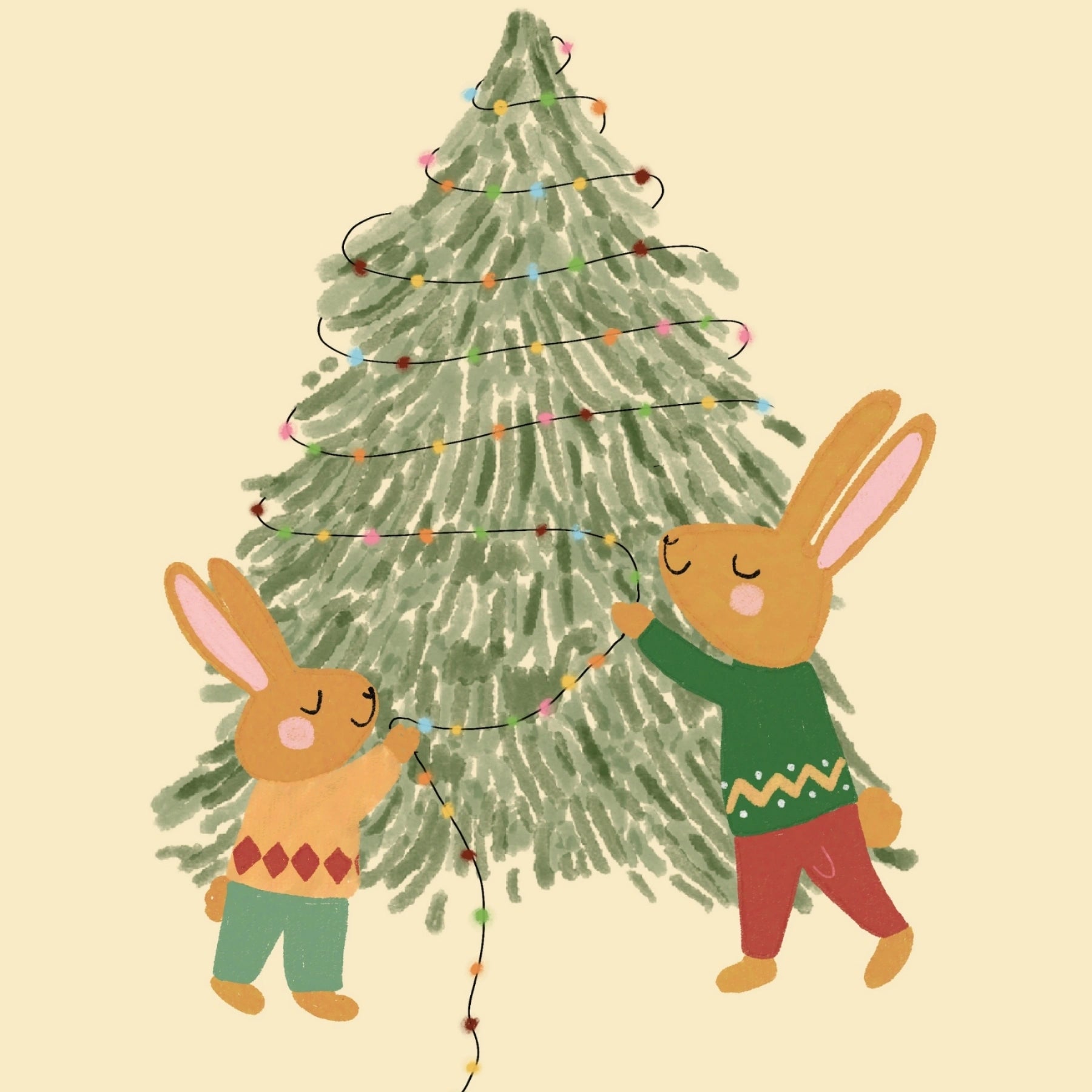 Bunny Christmas Tree Nursery Print