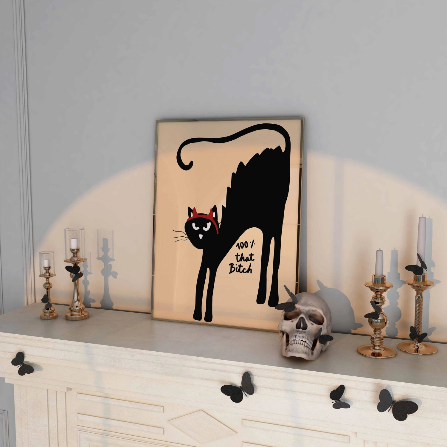 Stampa di gatto nero impertinente - Divertente Halloween