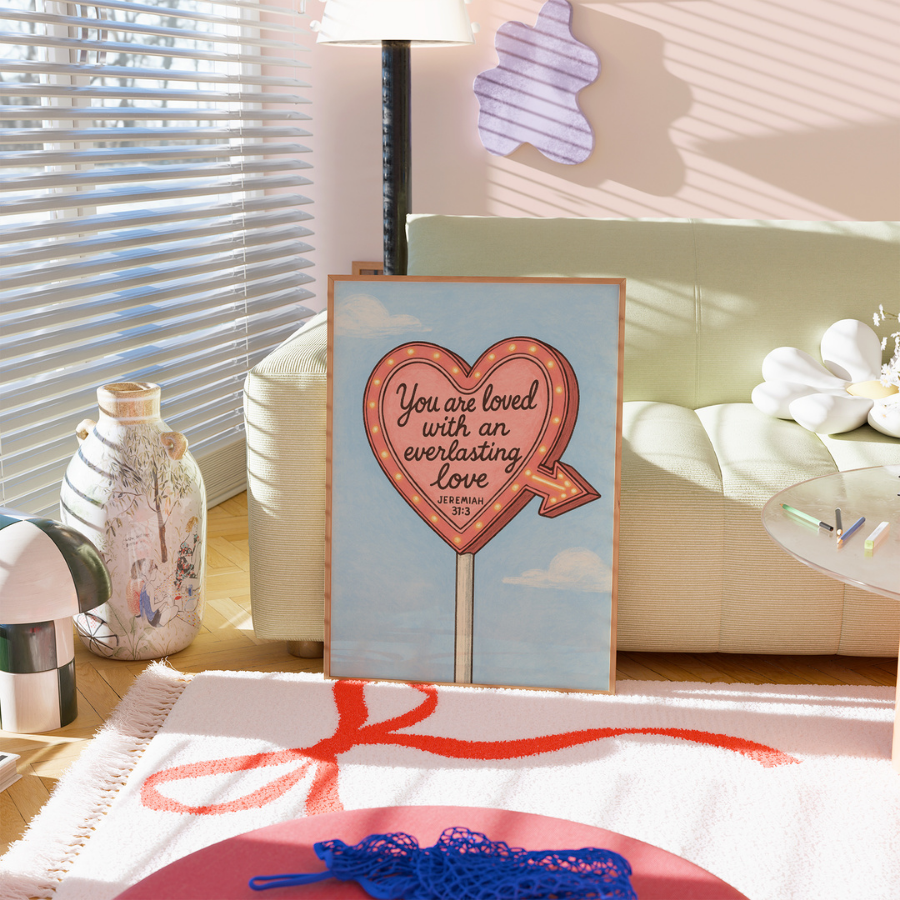 Everlasting Love Christian Wall Art – Jeremiah 31:3 Heart Sign Print