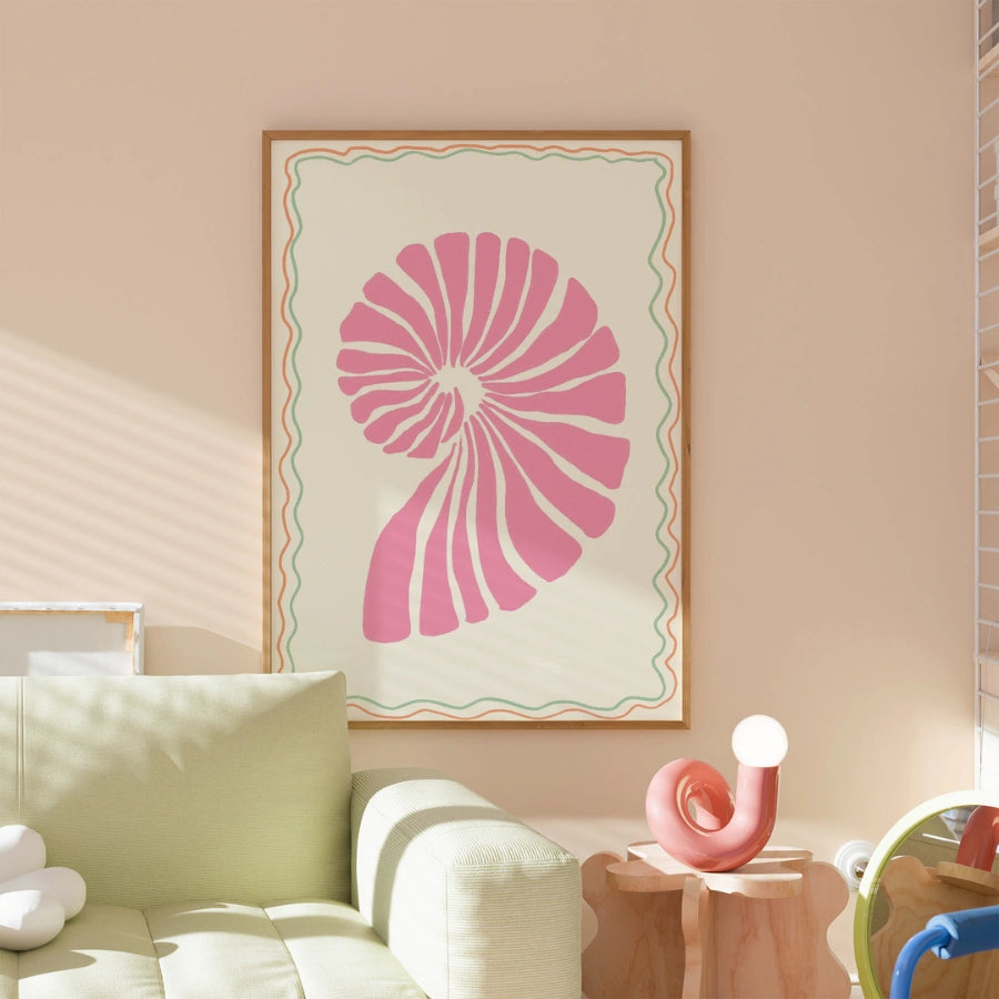 Pink Seashell Wall Art - Preppy Coastal Shell Print