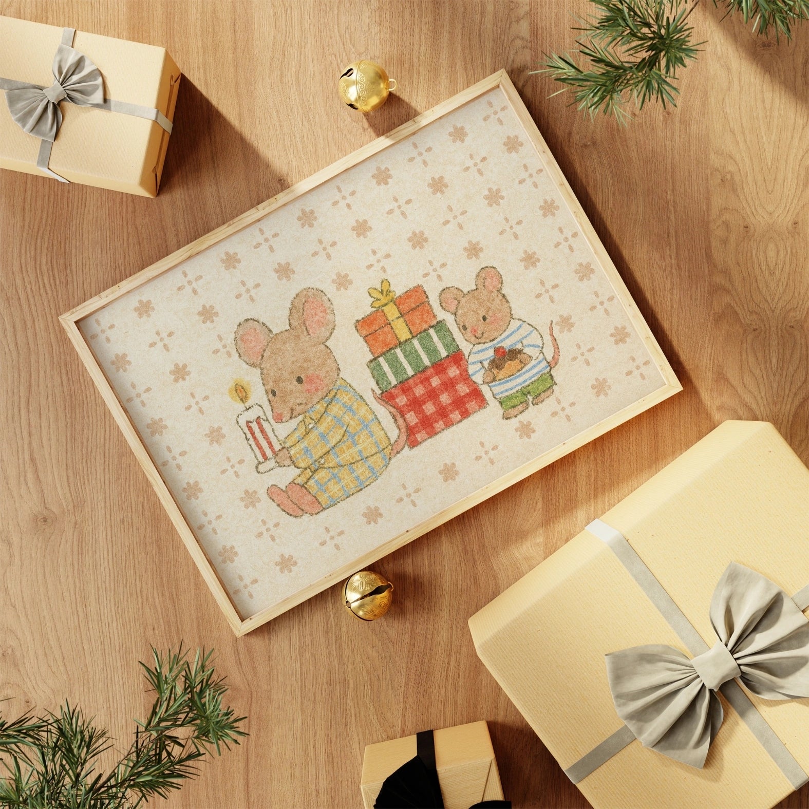 Stampa per cameretta dei bambini con topo di Natale