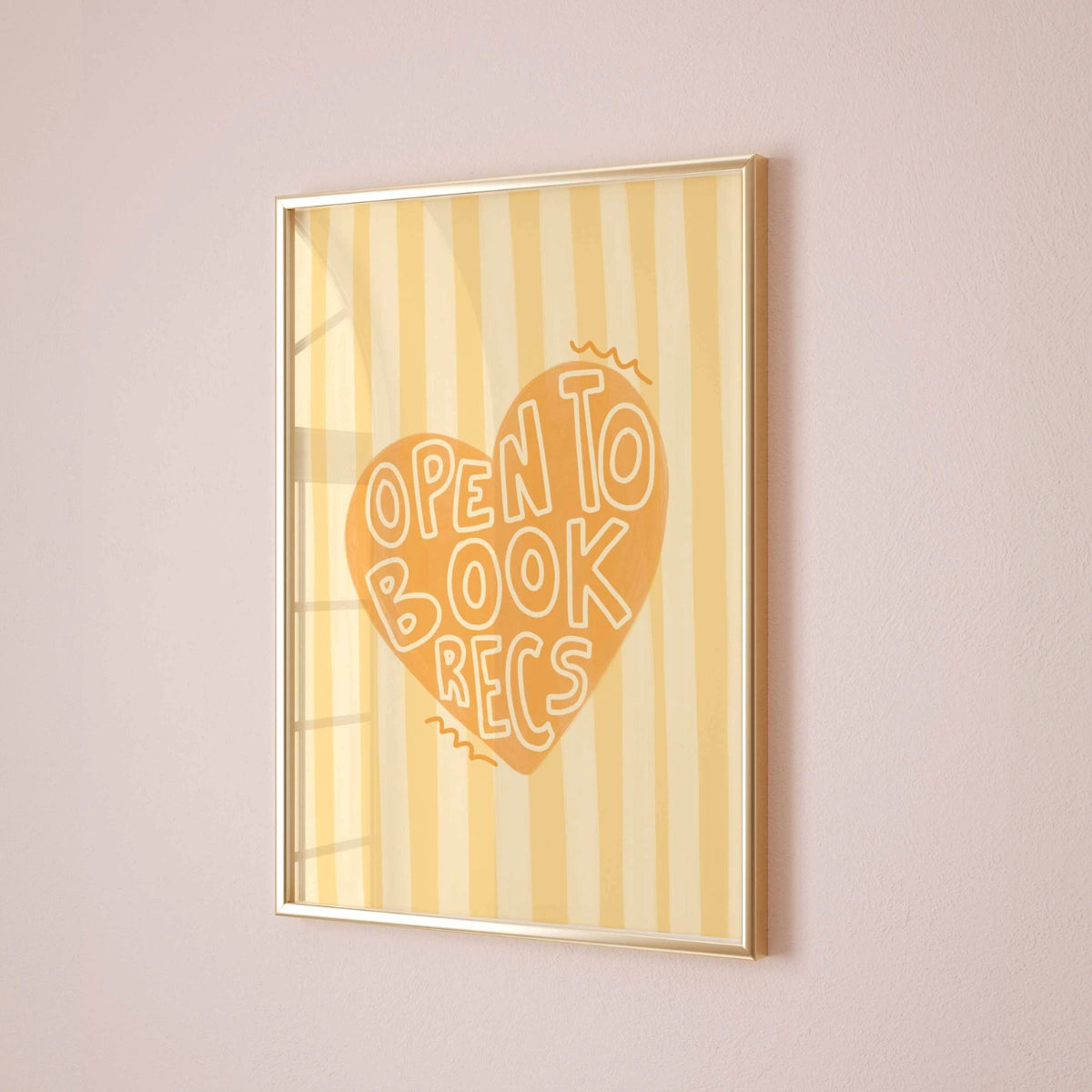 „Offen für Buchempfehlungen“-Druck – Niedliche Wanddeko für Bücherliebhaber