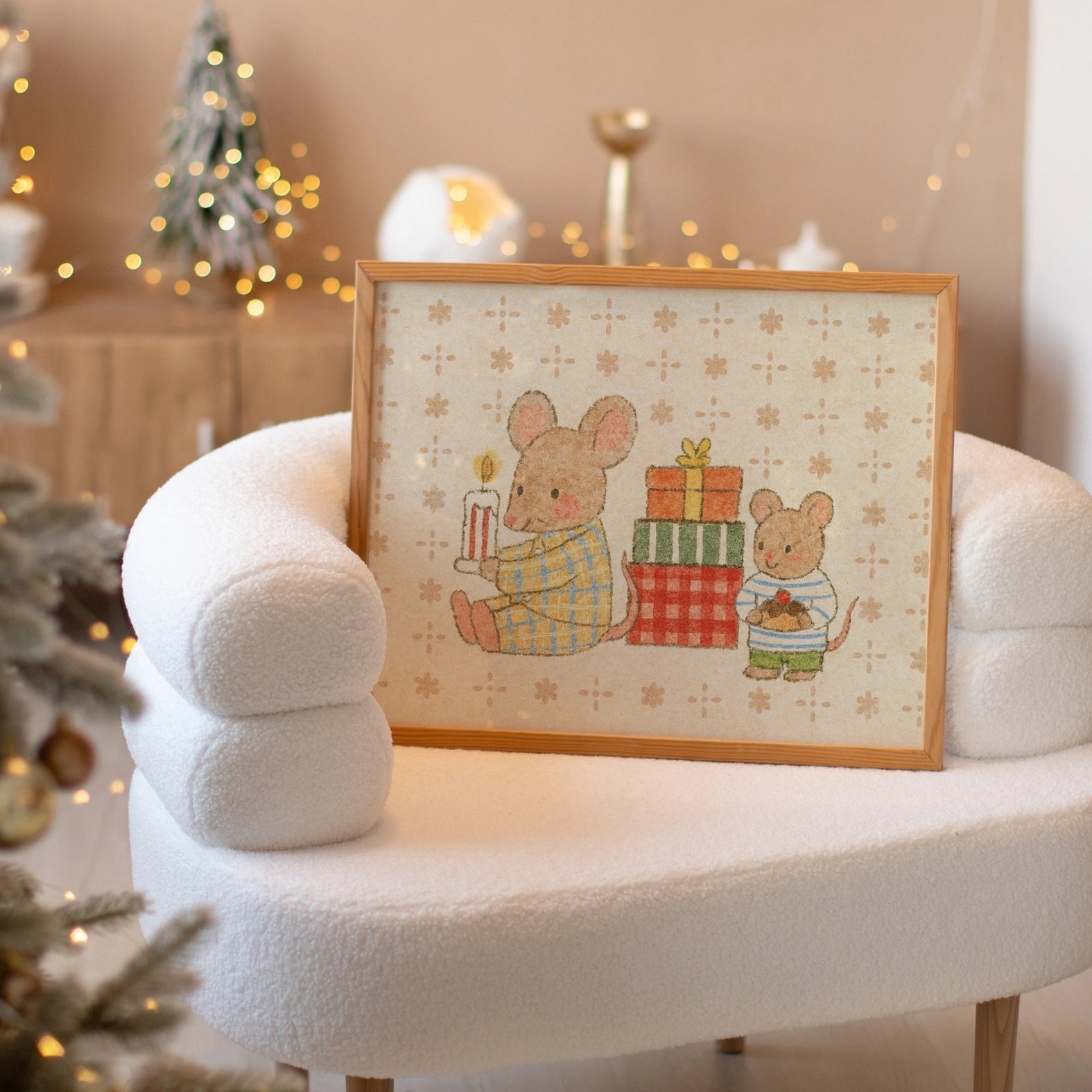 Stampa per cameretta dei bambini con topo di Natale