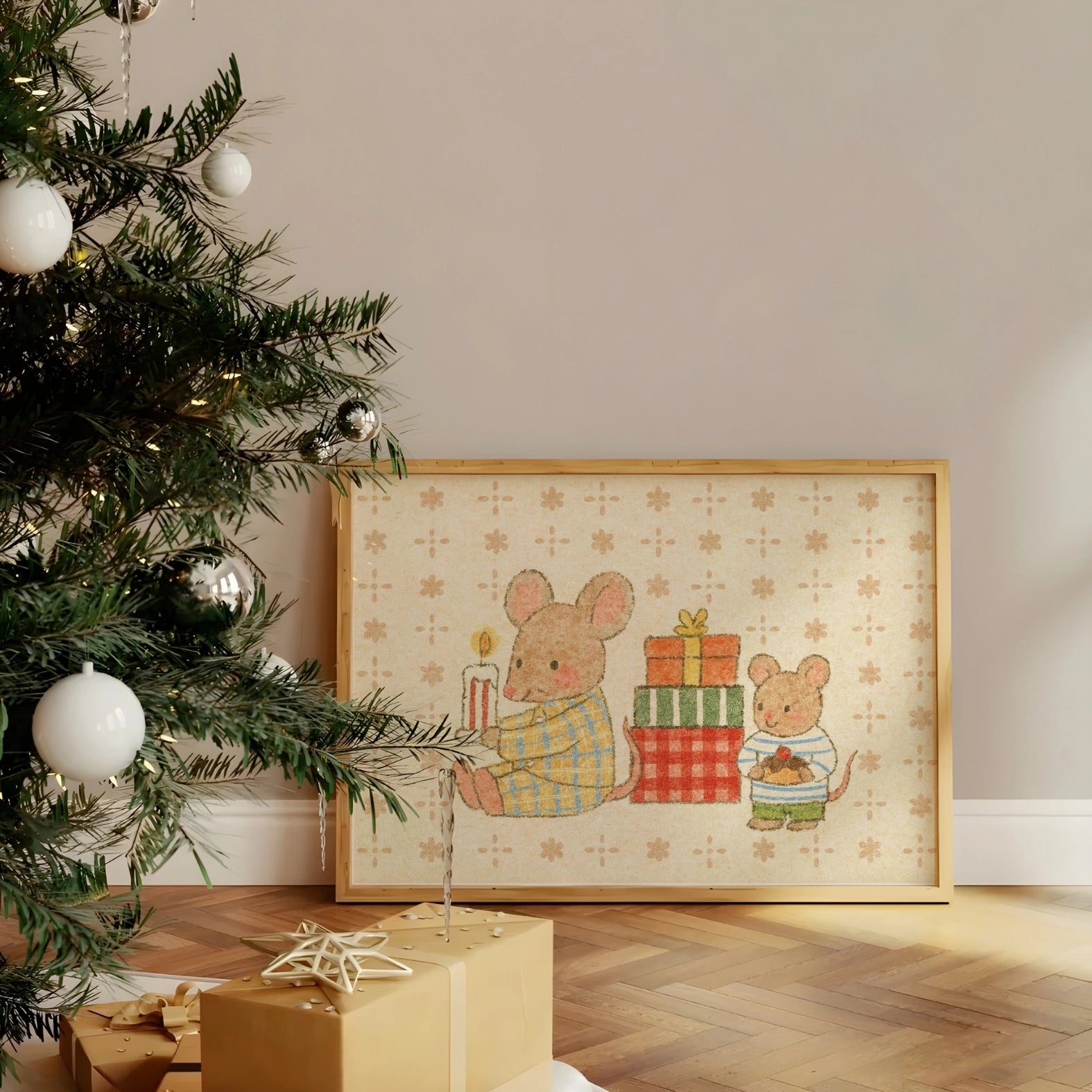 Stampa per cameretta dei bambini con topo di Natale