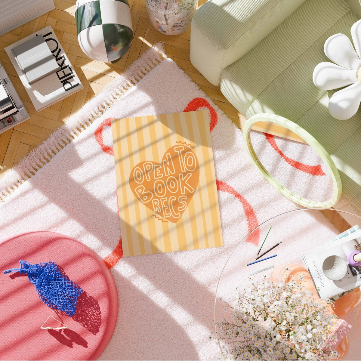 „Offen für Buchempfehlungen“-Druck – Niedliche Wanddeko für Bücherliebhaber