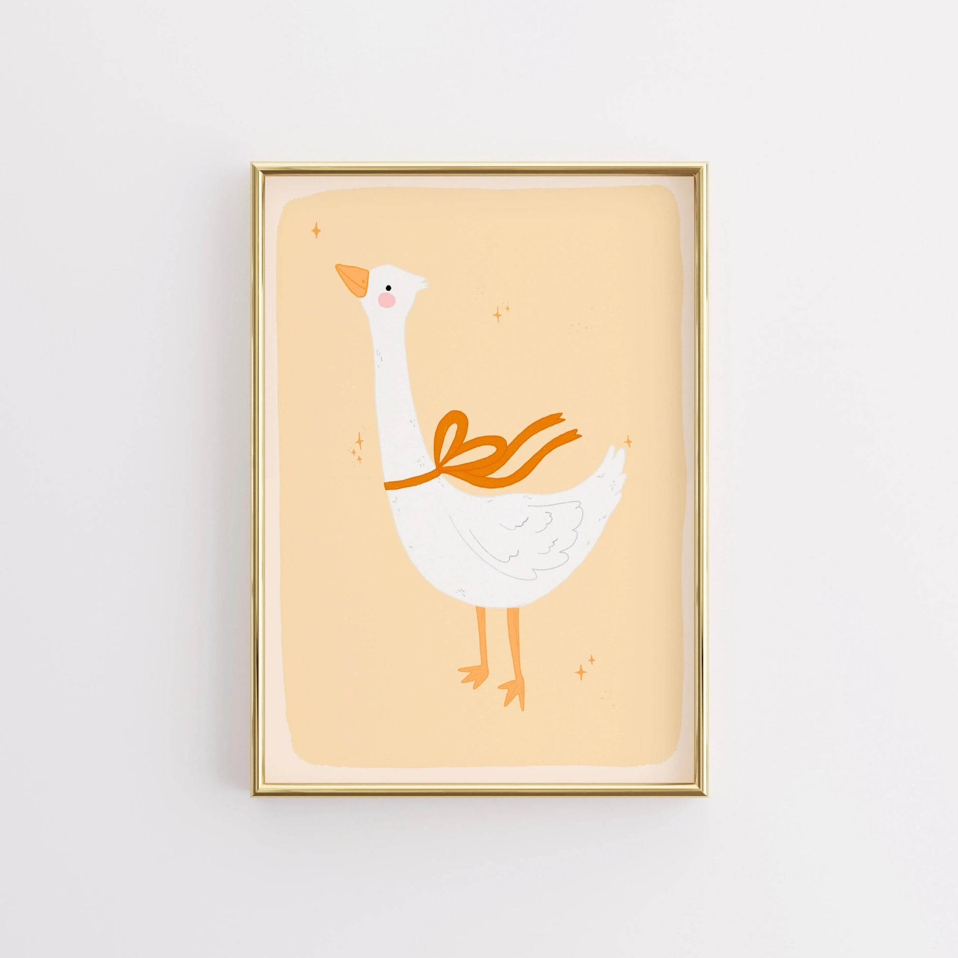 Goose Wall Art with Orange Bow - Whimsical Animal Print for Kids Room