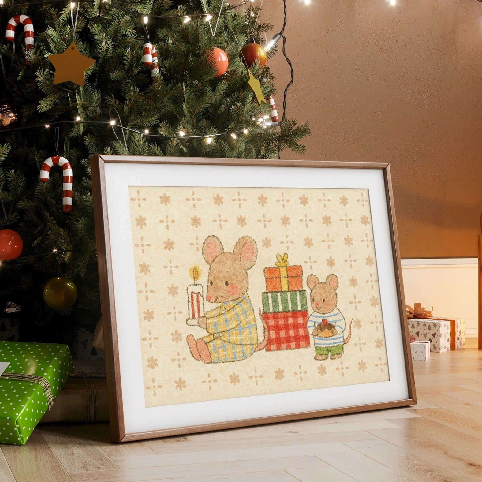 Stampa per cameretta dei bambini con topo di Natale