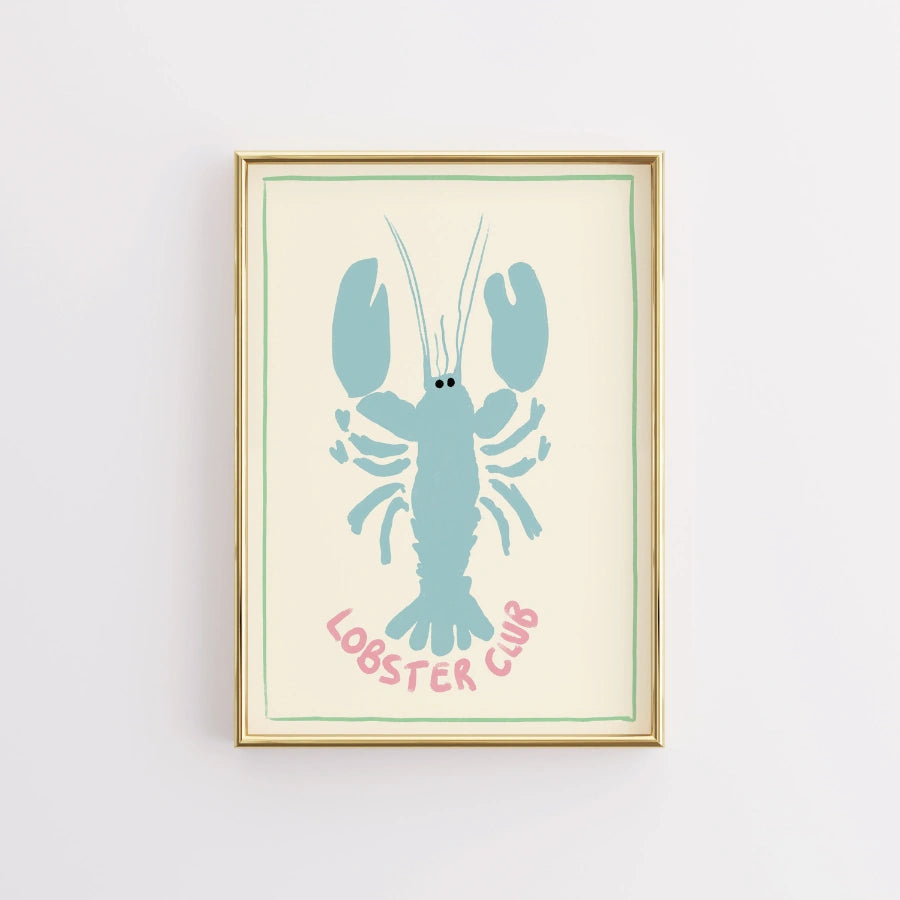 Lobster Club Wall Art - Preppy Coastal Lobster Print