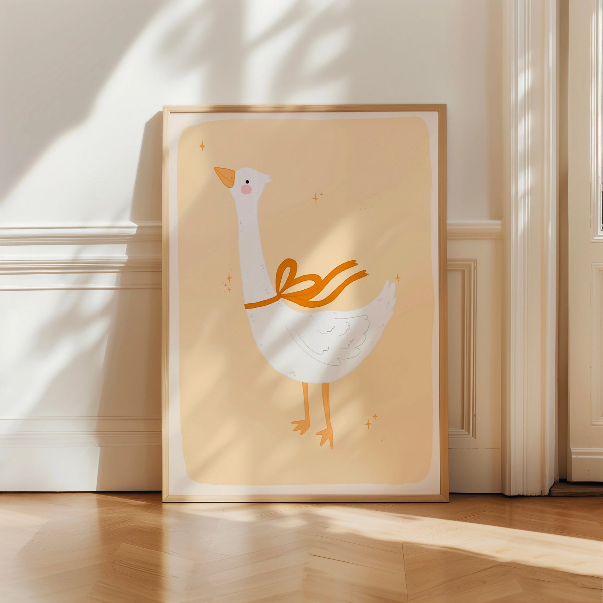 Goose Wall Art with Orange Bow - Whimsical Animal Print for Kids Room