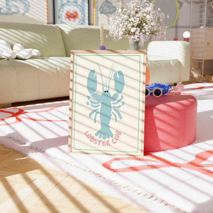 Lobster Club Wall Art - Preppy Coastal Lobster Print