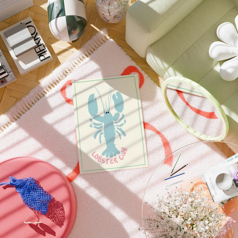 Lobster Club Wall Art - Preppy Coastal Lobster Print