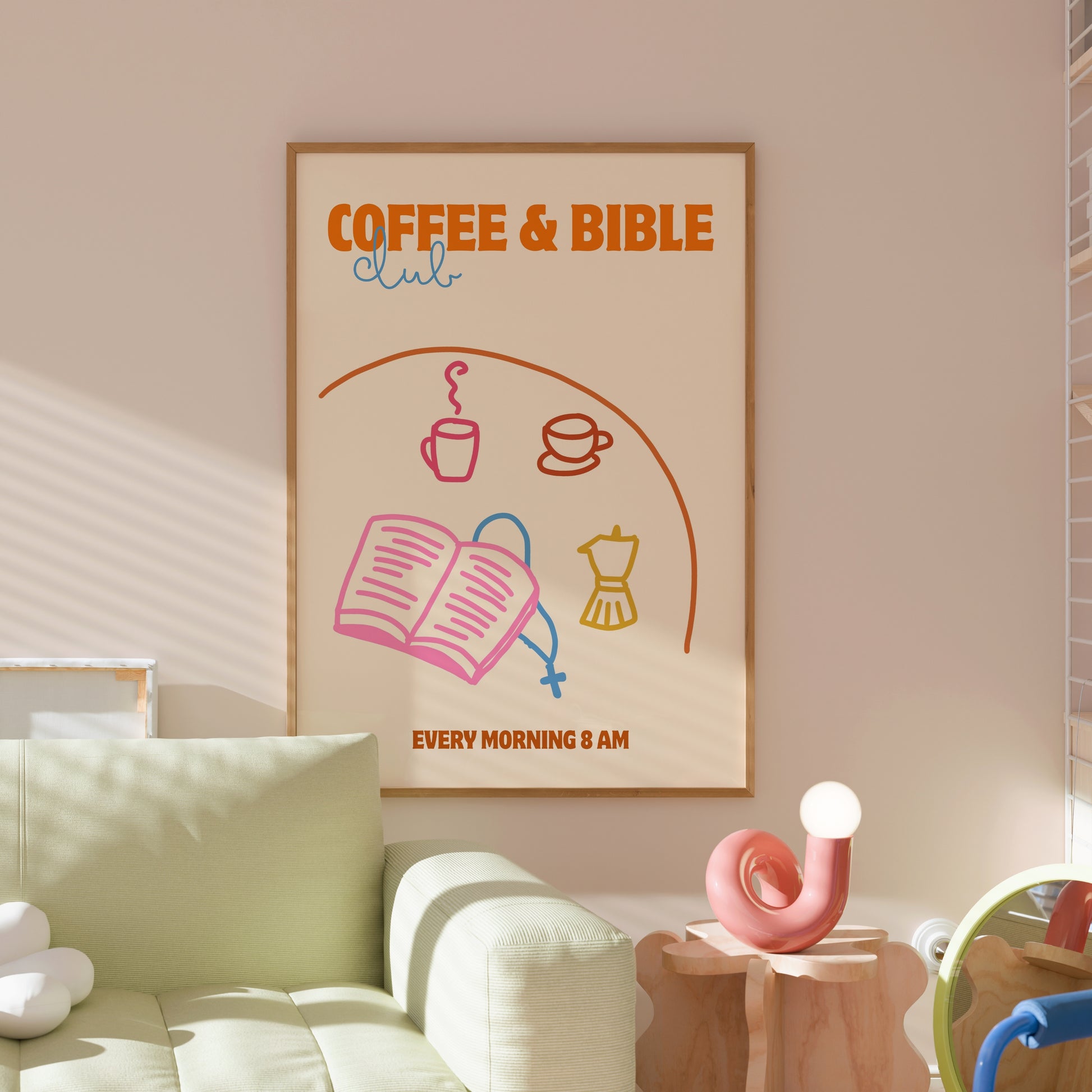 Wandbild für Kaffee- und Bibelclub – Christliche Morgenroutine