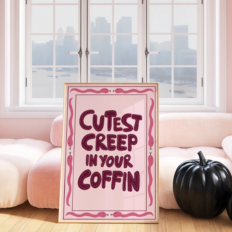 Playful Coffin Quote Print – Pink Halloween Wall Art