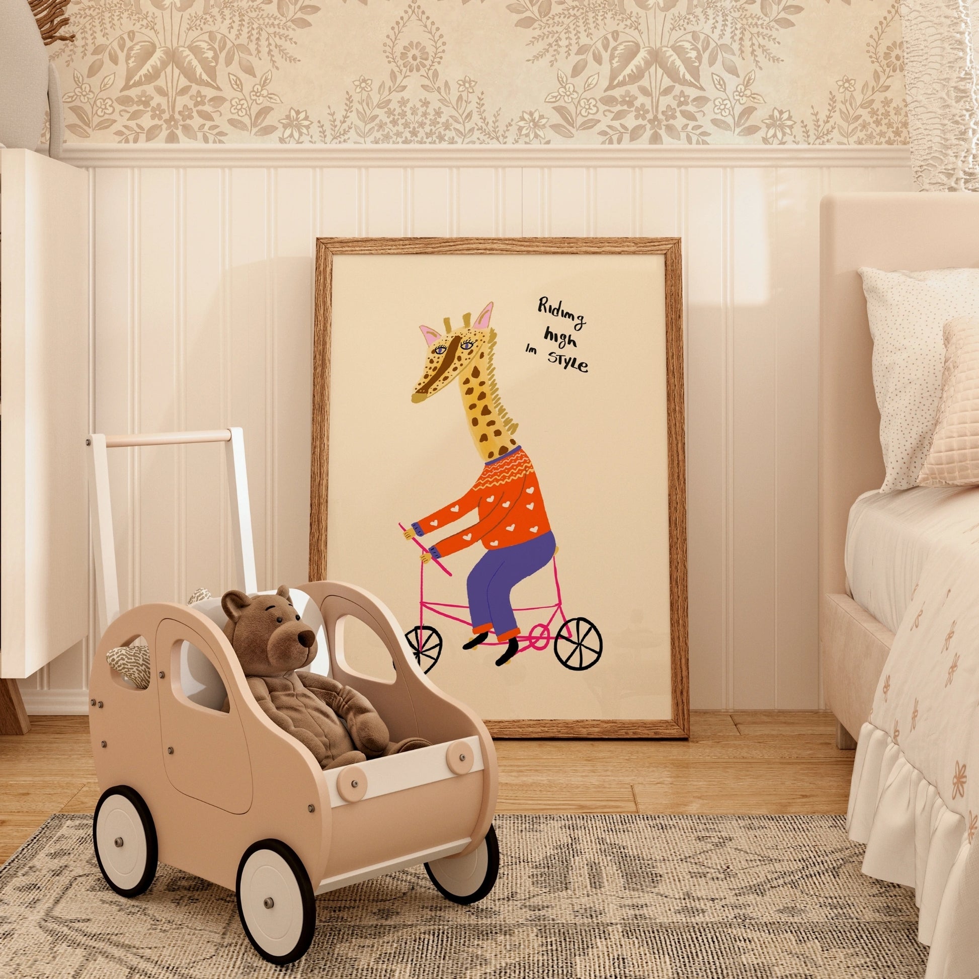 Riding High Giraffe Print – Fun Animal Art for Kids Room