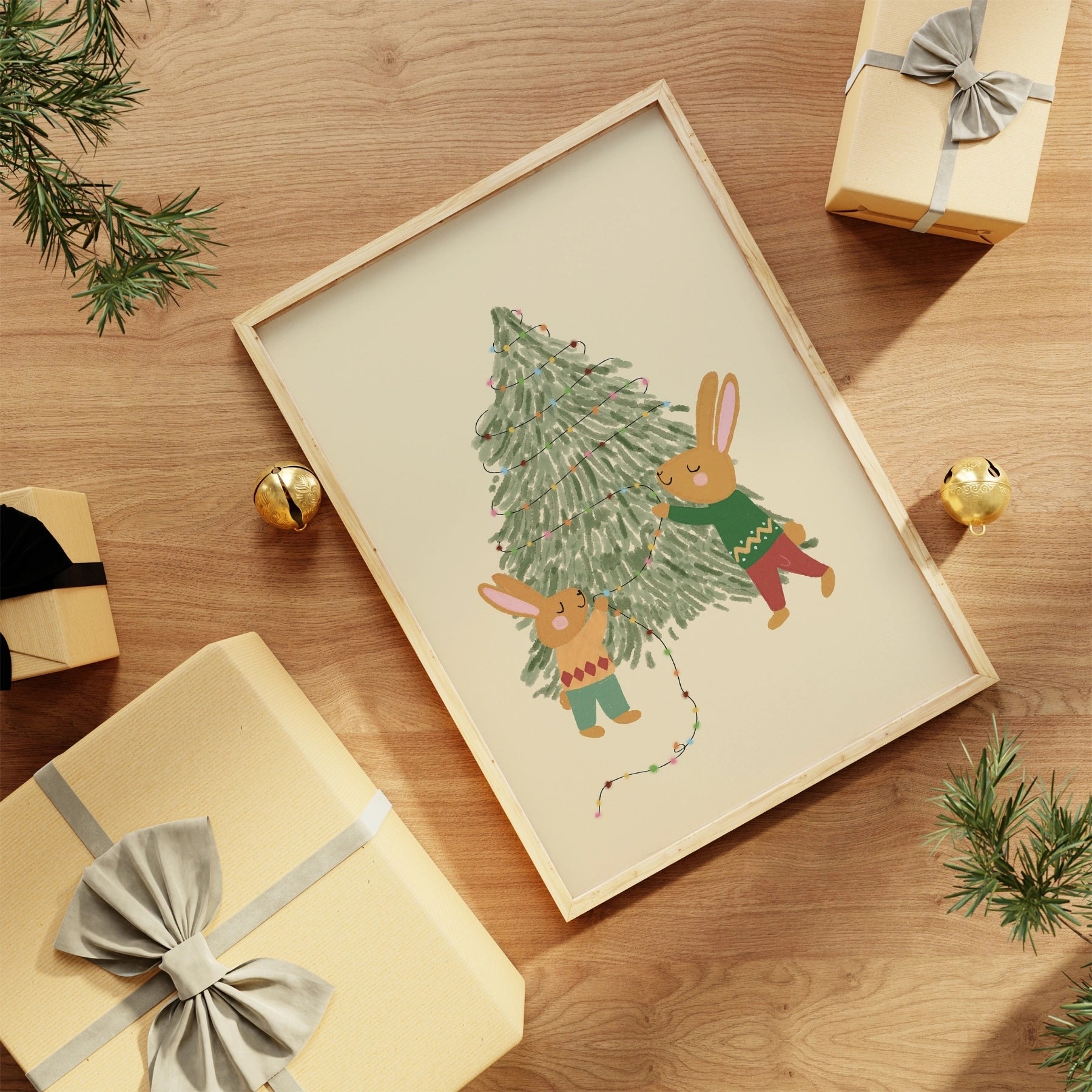 Hasen-Weihnachtsbaum-Kinderzimmerdruck