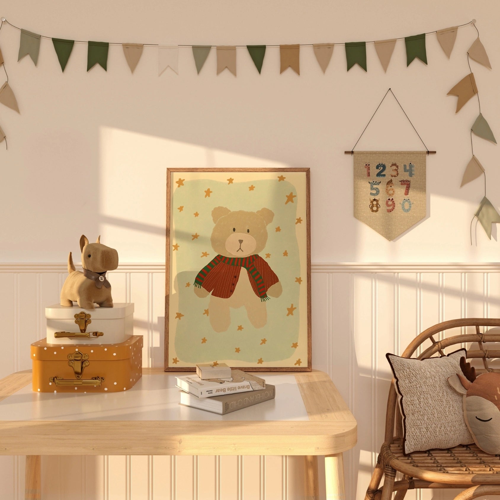 Decorazione murale vintage con orso