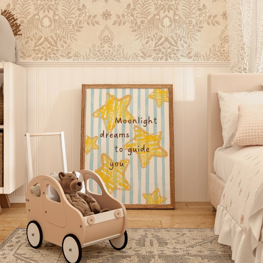 Moonlight Dreams Nursery Print - Starry Night Wall Art for Kids