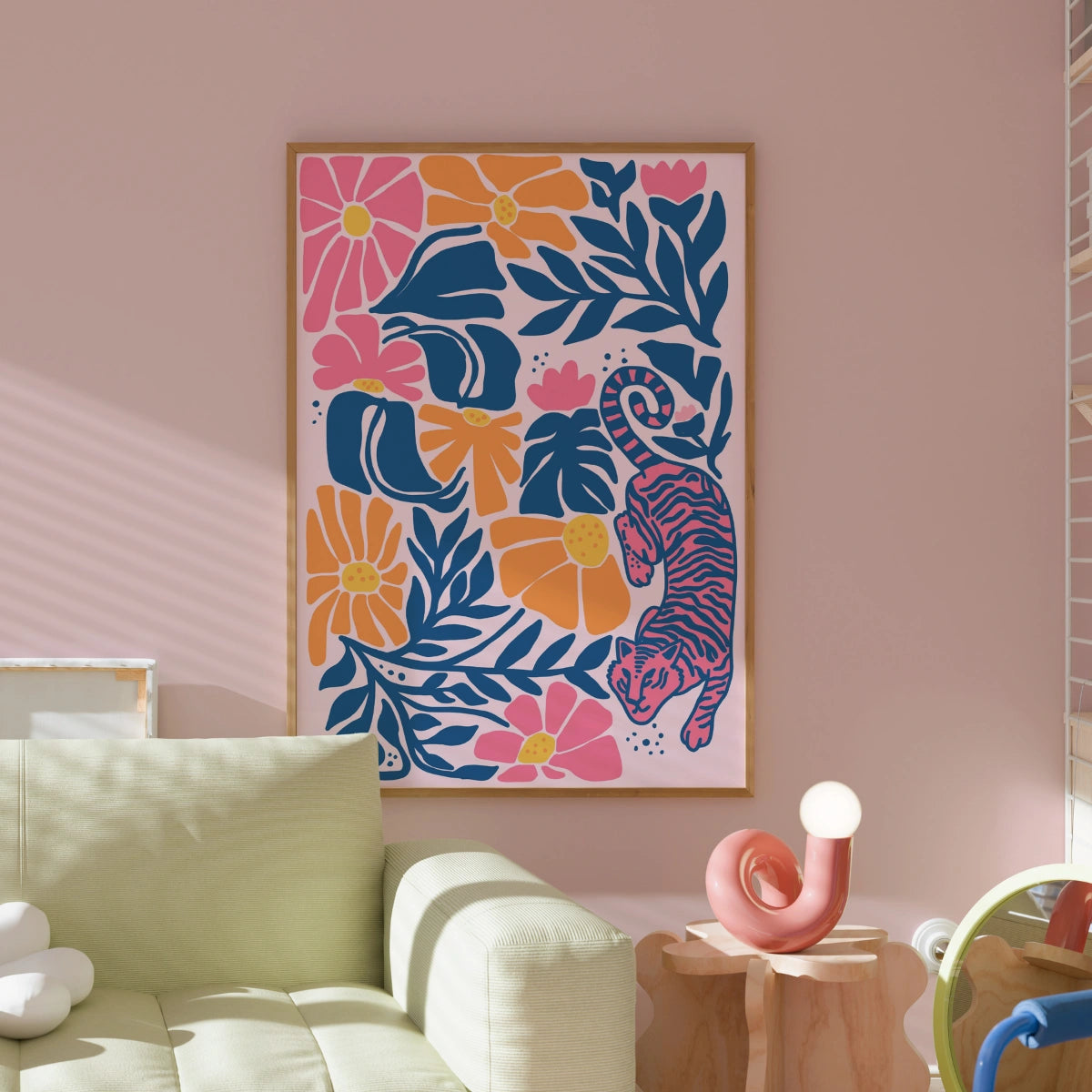 Floral Tiger Print – Bold Jungle Wall Art in Pink and Orange