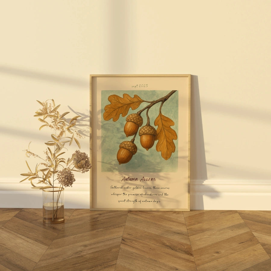 Autumn Acorns Wall Art – Rustic Thanksgiving Print
