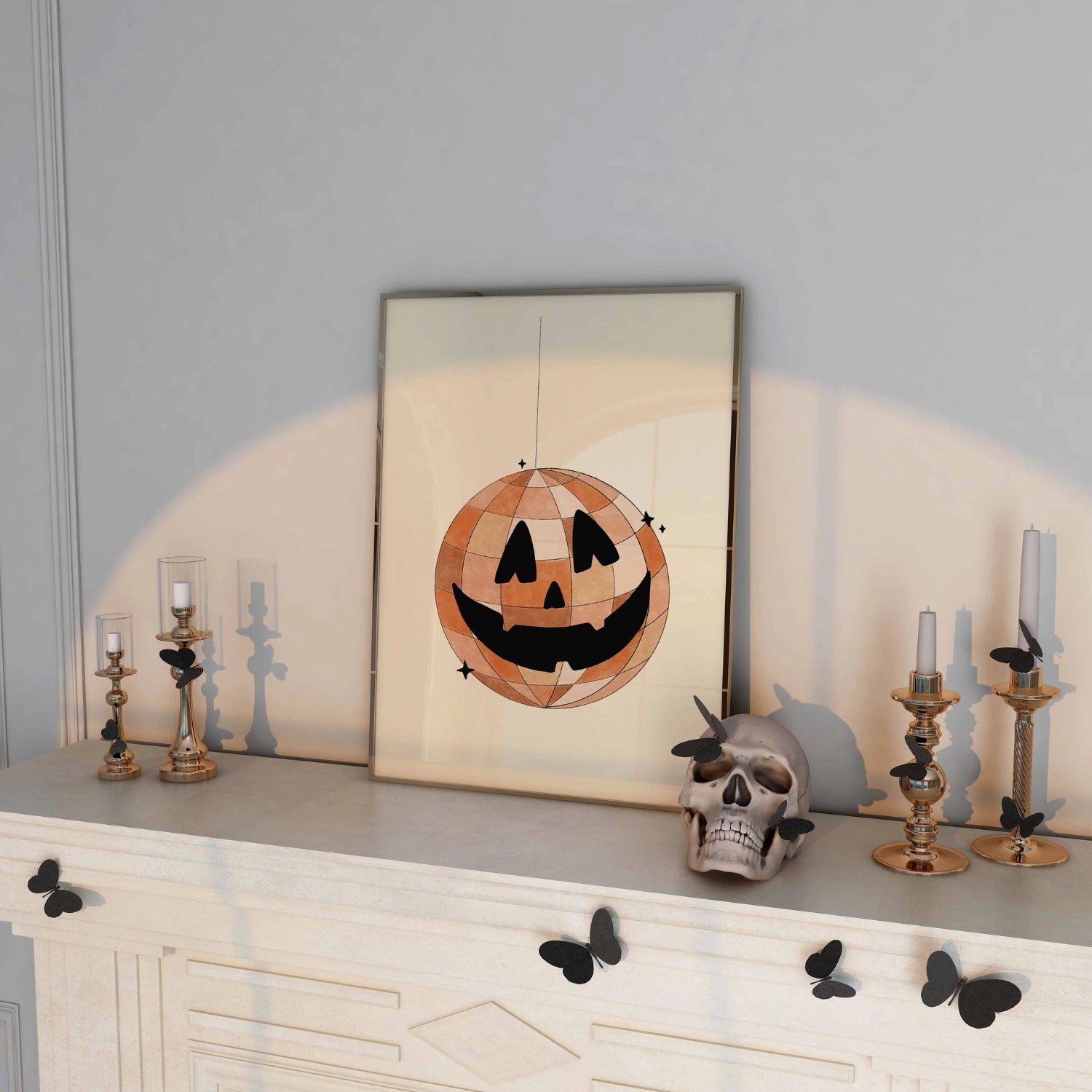 Kürbis-Diskokugel-Kunstdruck – Halloween-Wandkunst