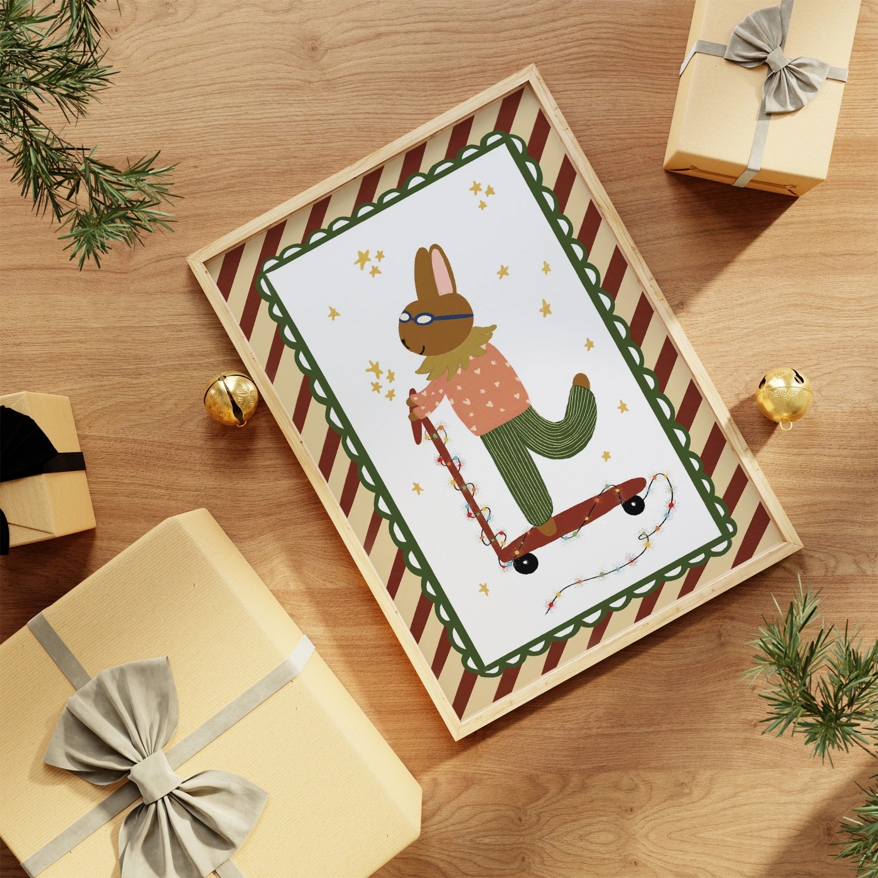 Christmas Bunny on Scooter Nursery Print
