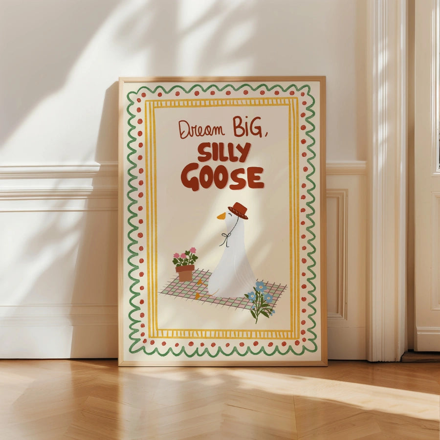 Silly Goose Nursery Print - Dream Big Animal Wall Art for Kids