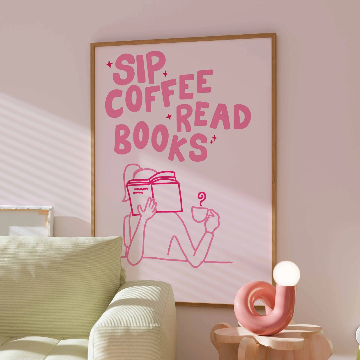 Sip Coffee Read Books  – Pink Bookish Print