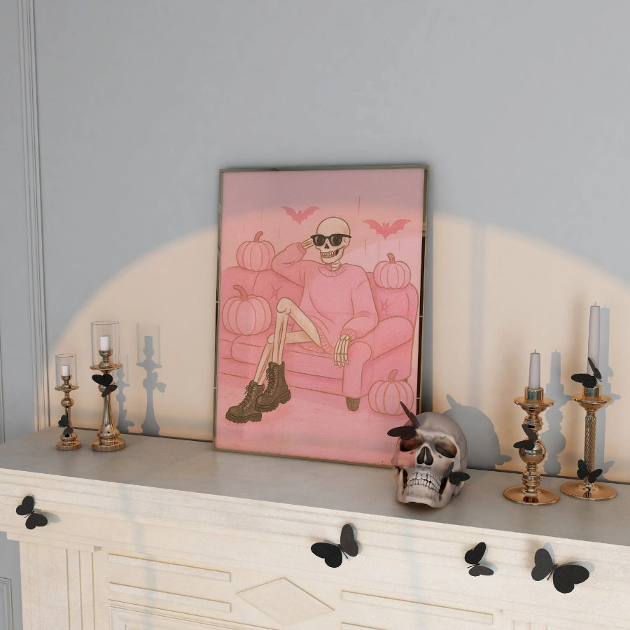 Funny Skeleton Halloween Printable – Pink Preppy Couch Vibes Wall Art