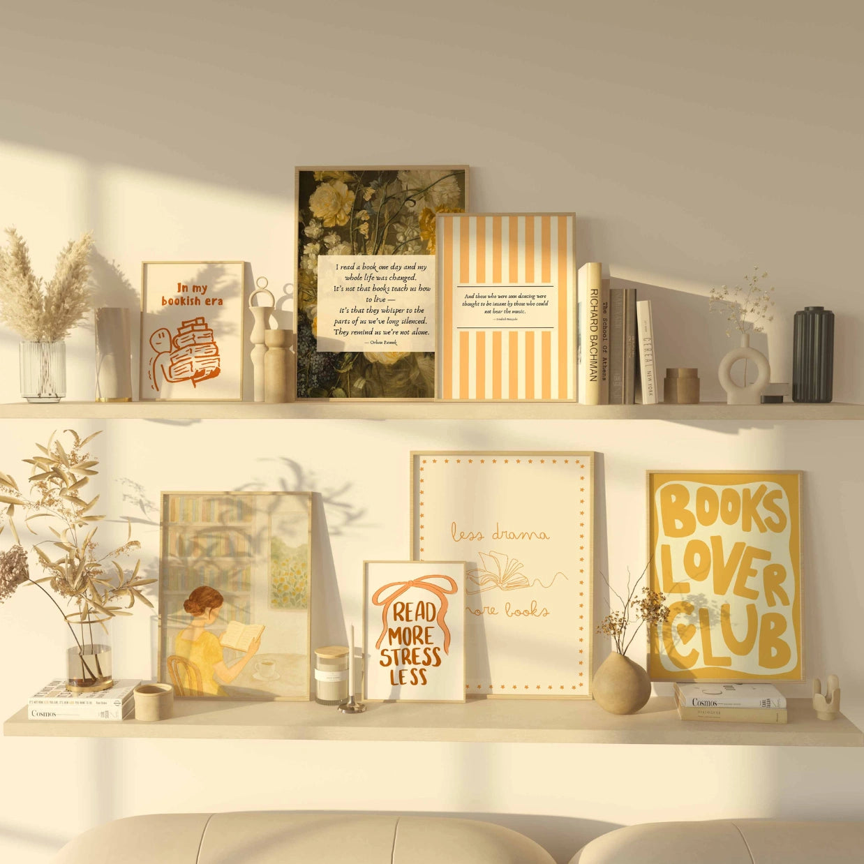 Handmade Yellow Bookish Decor, over 100 prints