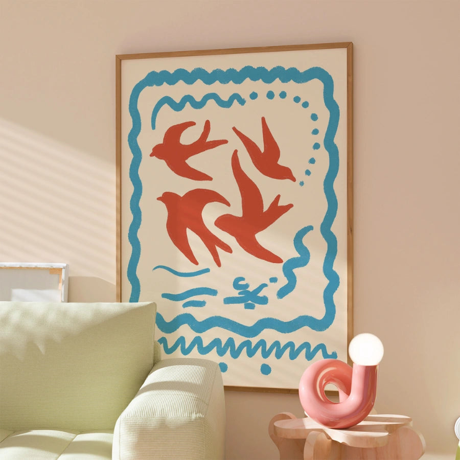 Swallow Birds Boho Wall Art – Stampa estetica bohémien 