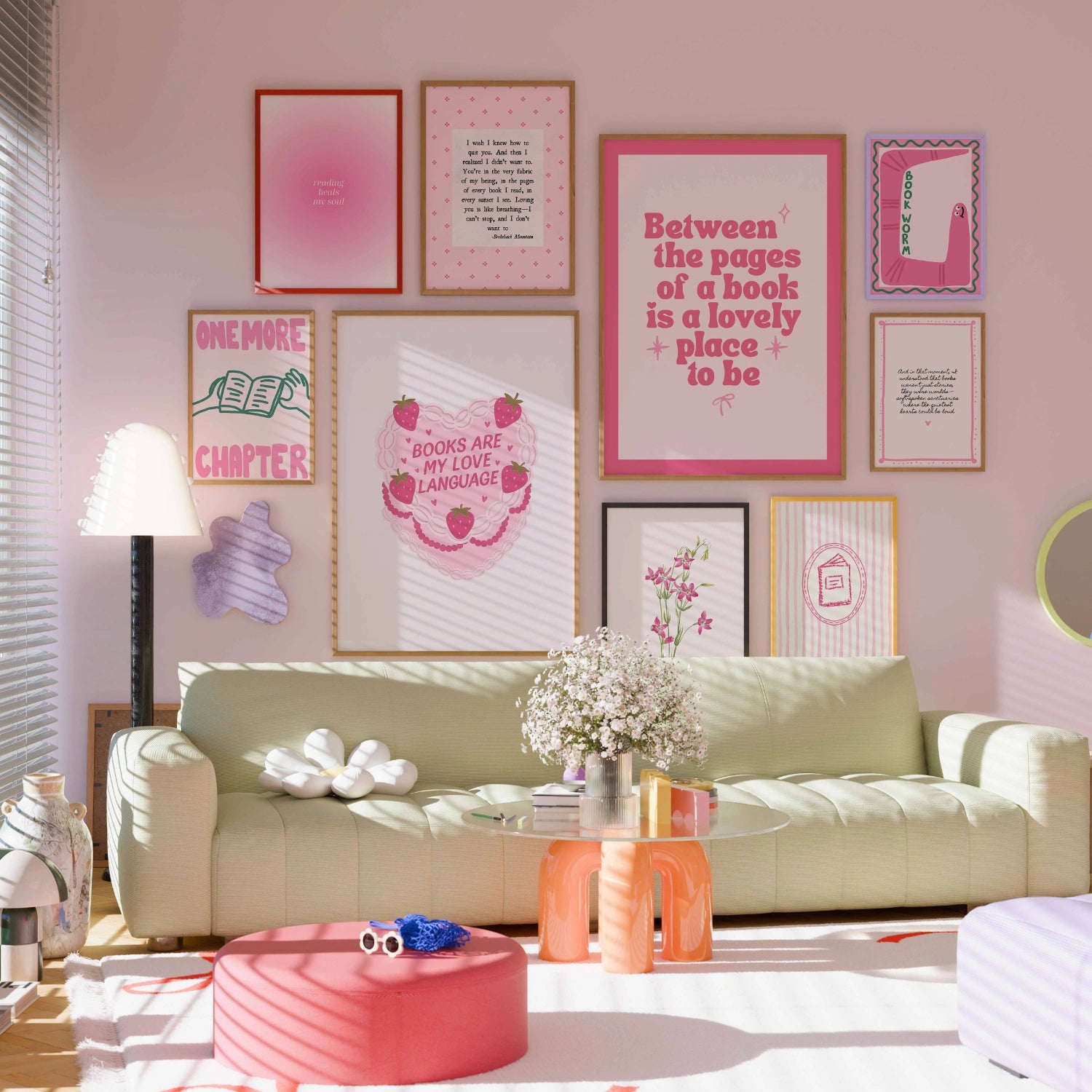 Handmade Pink Bookish Decor, over 100 prints