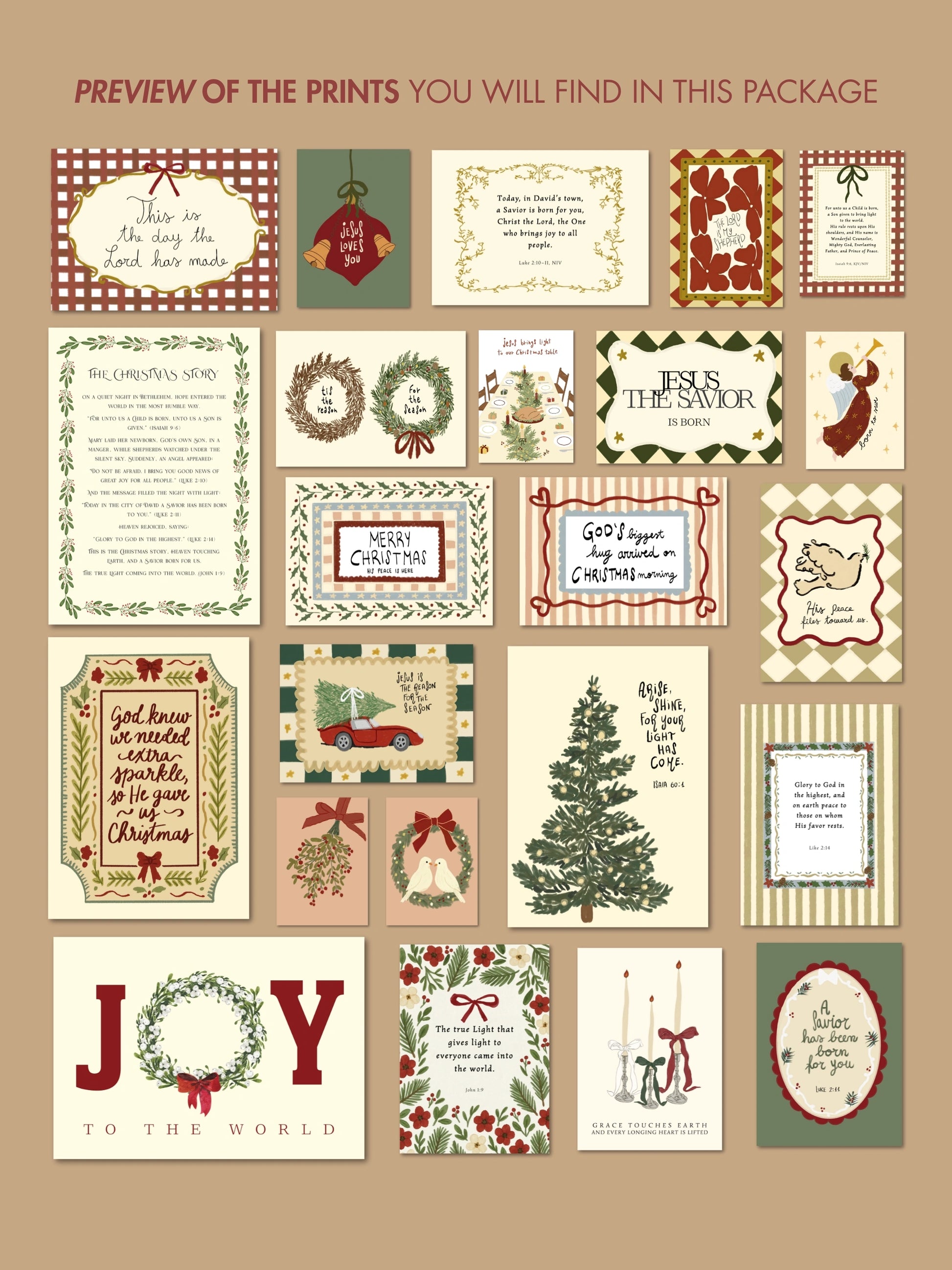 Hand-Drawn Vintage Christian Holiday Set of over 20 Prints