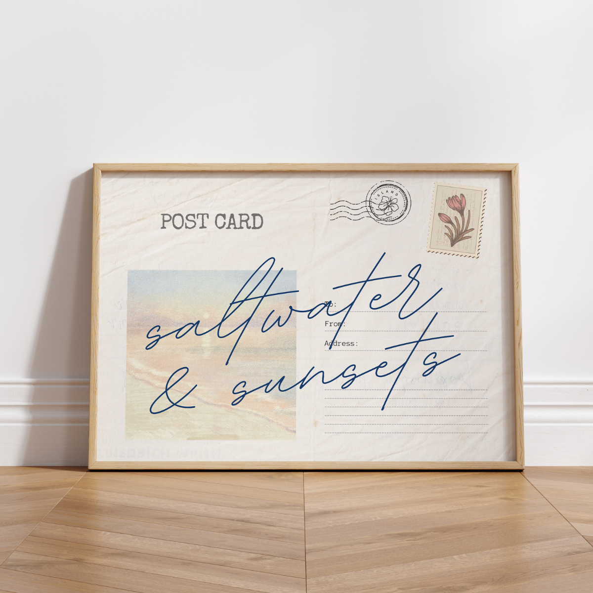 Saltwater and Sunsets Wall Art – Coastal Vintage Postcard Print