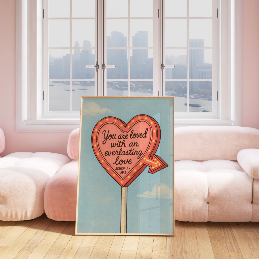 Everlasting Love Christian Wall Art – Jeremiah 31:3 Heart Sign Print