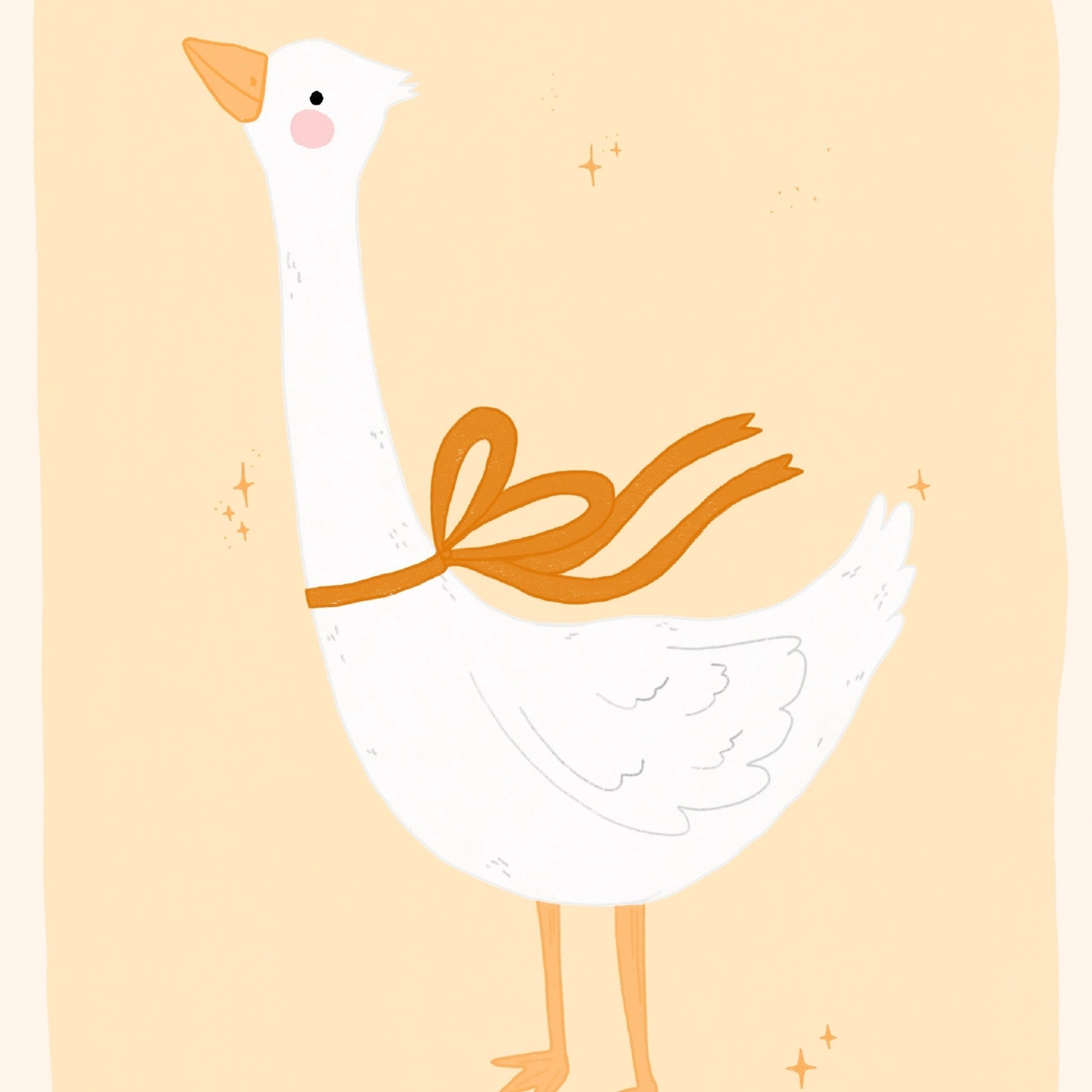 Goose Wall Art with Orange Bow - Whimsical Animal Print for Kids Room