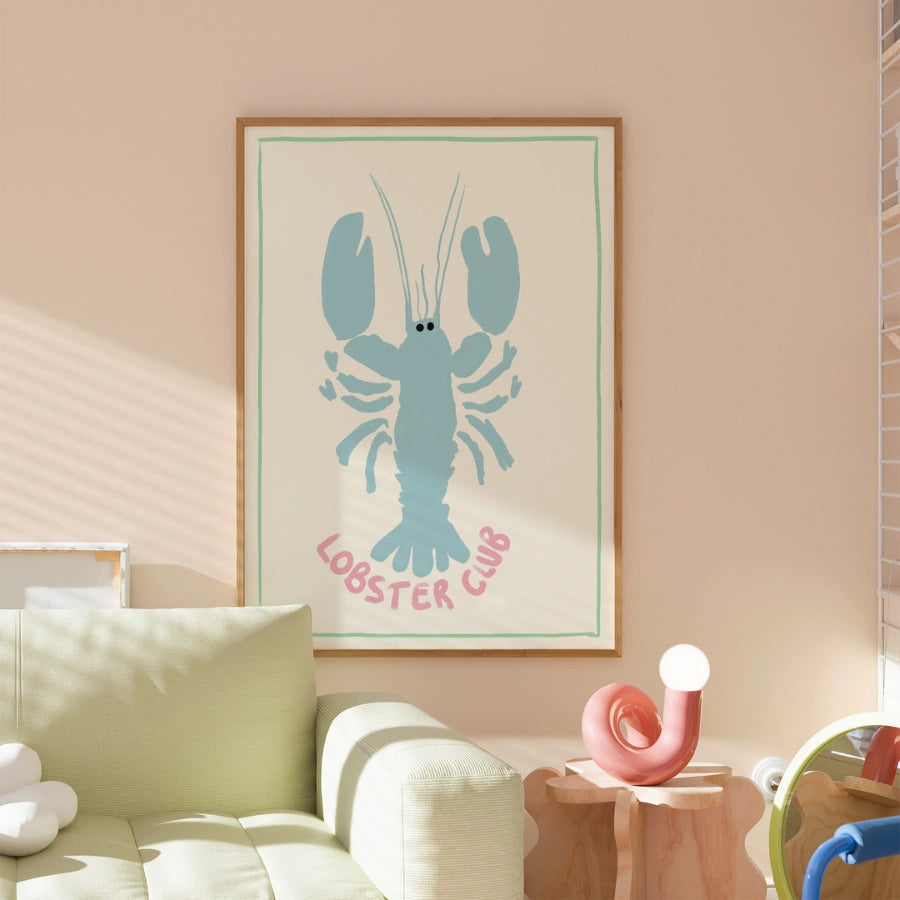 Lobster Club Wall Art - Preppy Coastal Lobster Print