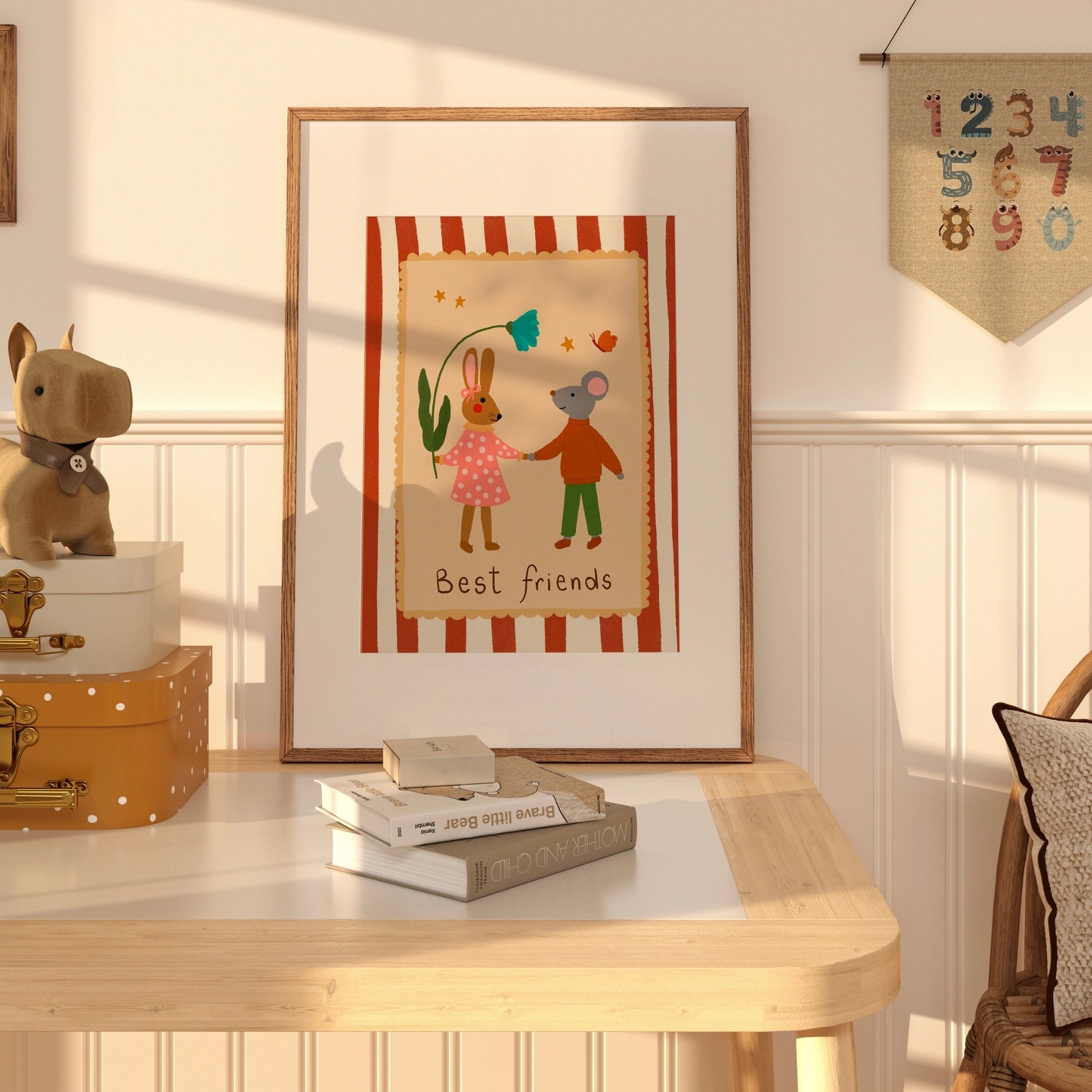 Best Friends Bunny and Mouse Wall Art - Animal Nursery Print