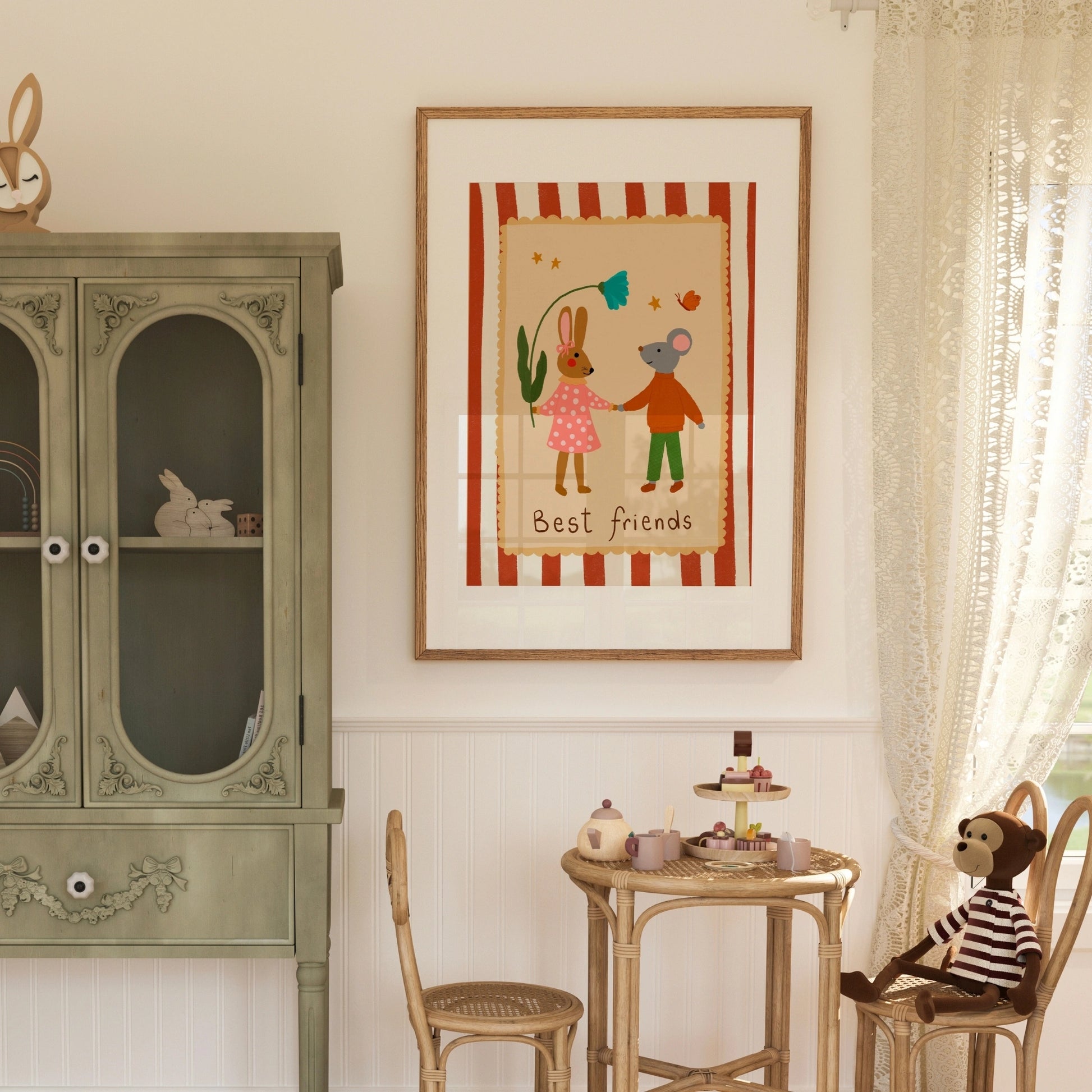 Best Friends Bunny and Mouse Wall Art - Animal Nursery Print