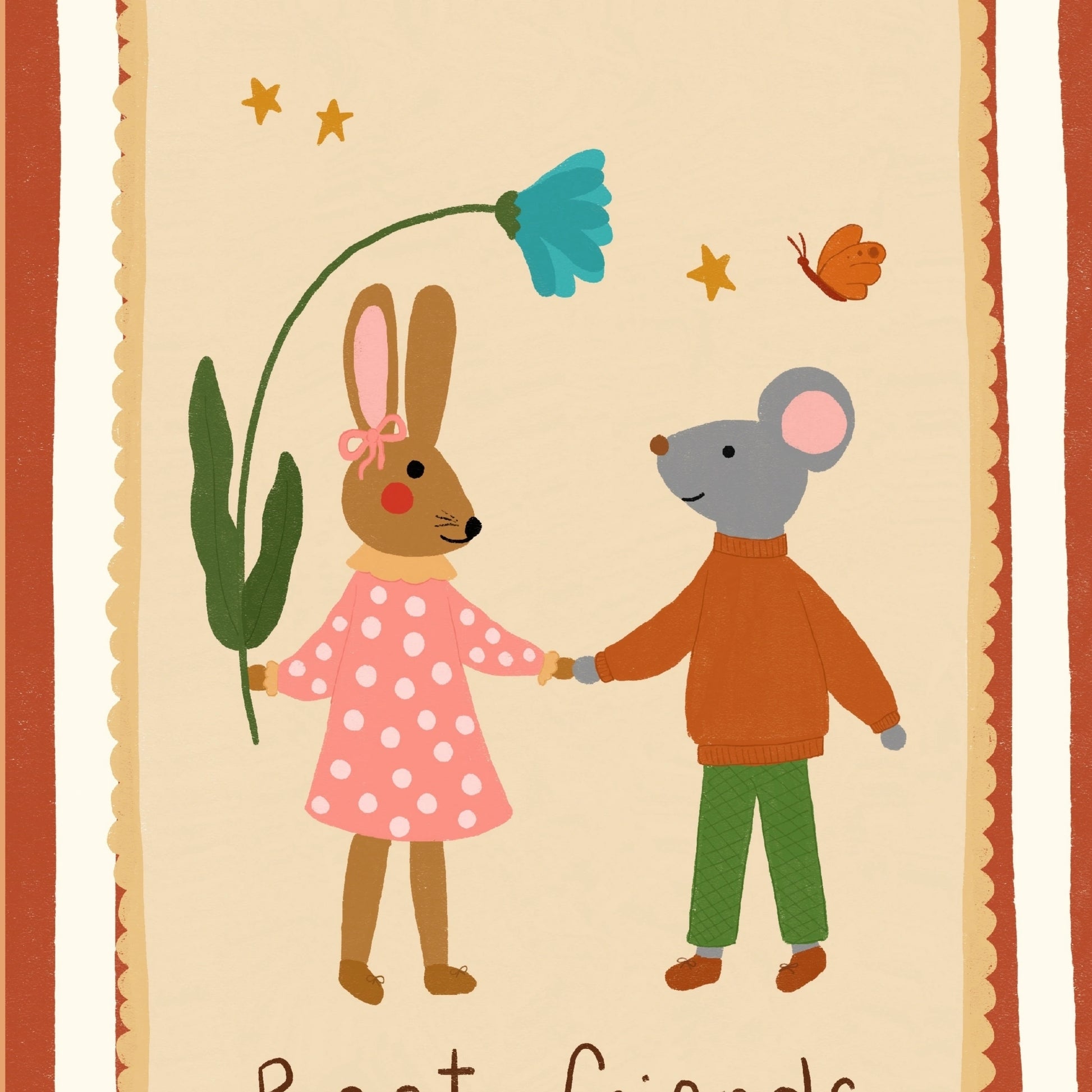 Best Friends Bunny and Mouse Wall Art - Animal Nursery Print