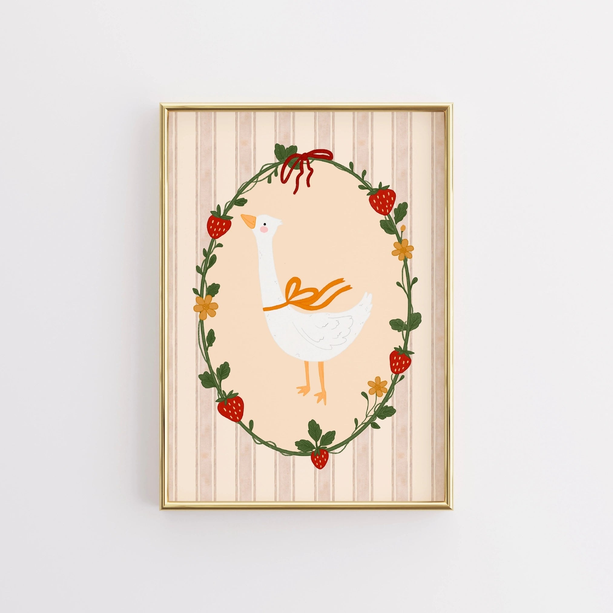 Goose and Strawberry Wall Art - Cottagecore Nursery Print