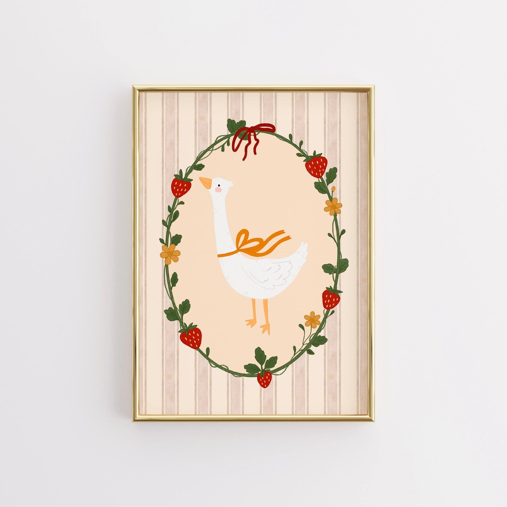 Goose and Strawberry Wall Art - Cottagecore Nursery Print
