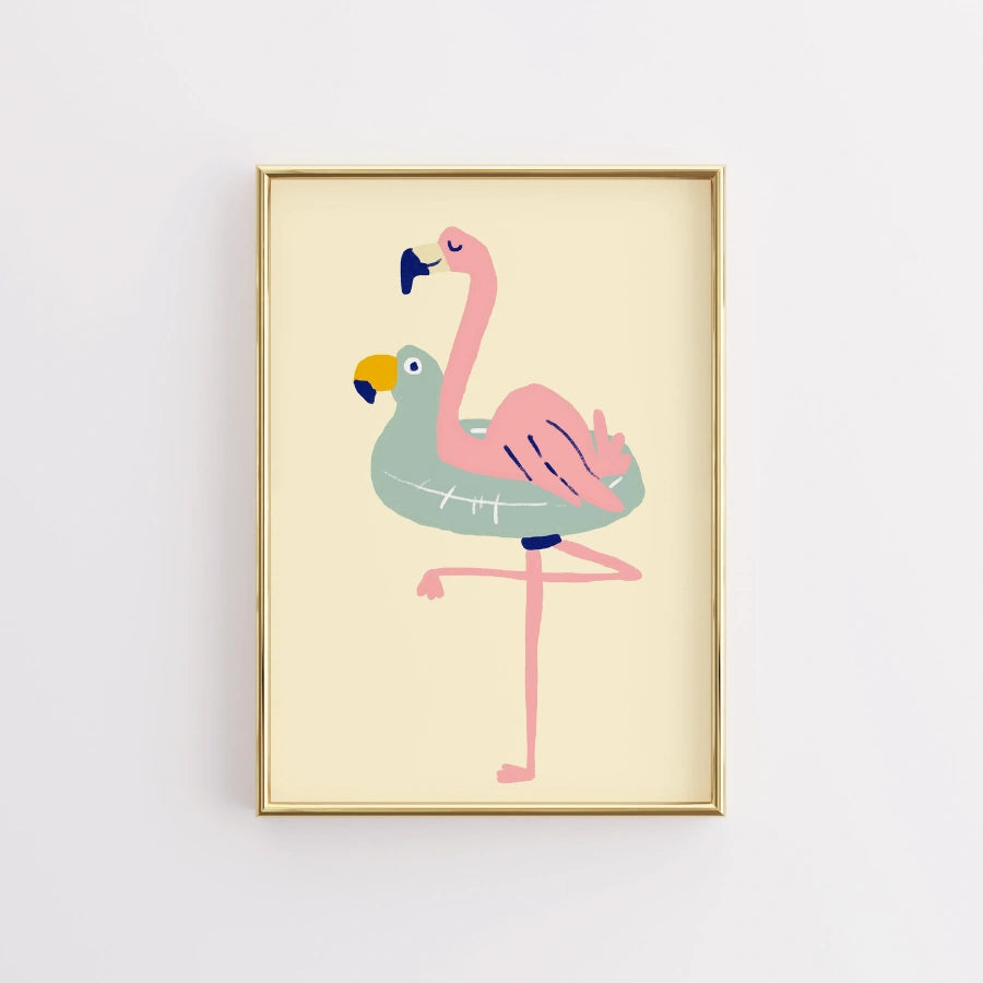 Flamingo Float Wall Art - Funny Summer Animal Print