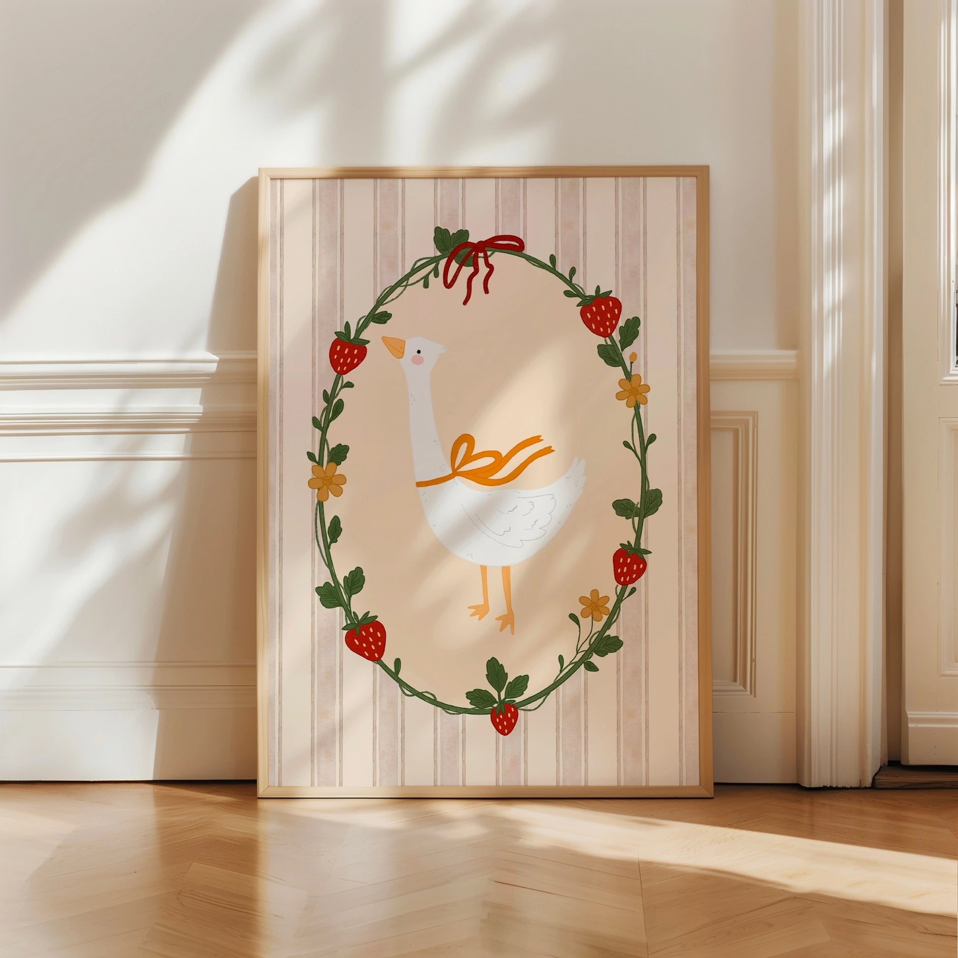 Goose and Strawberry Wall Art - Cottagecore Nursery Print