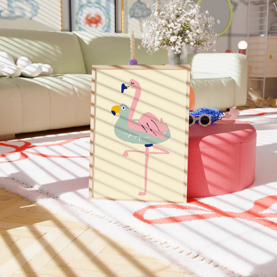 Flamingo Float Wall Art - Funny Summer Animal Print