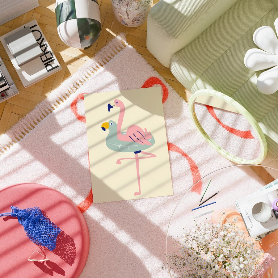 Flamingo Float Wall Art - Funny Summer Animal Print