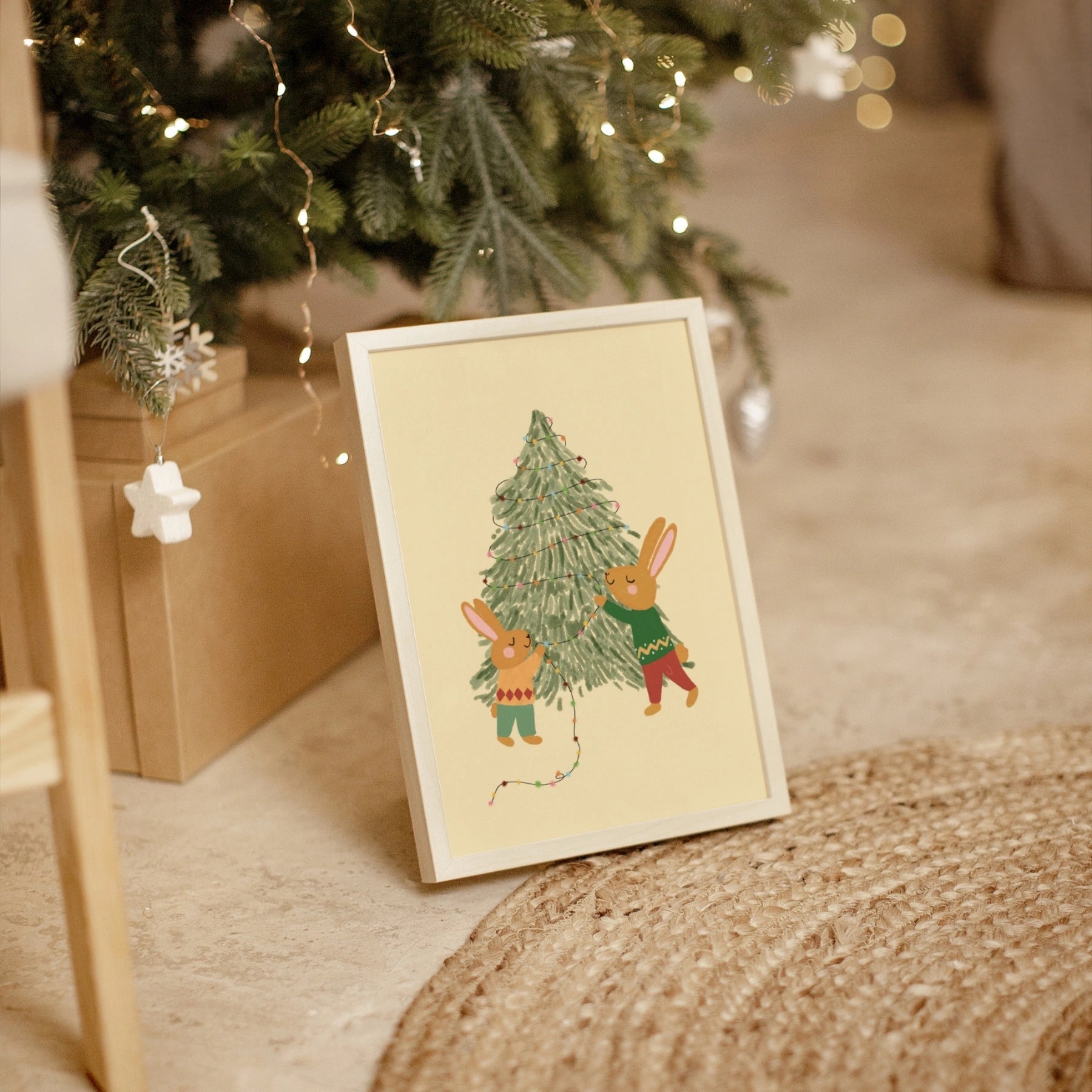 Hasen-Weihnachtsbaum-Kinderzimmerdruck