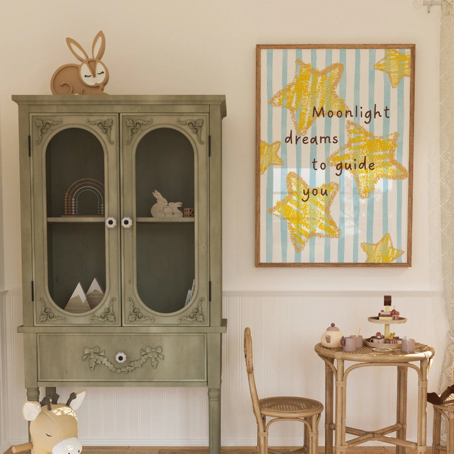 Moonlight Dreams Nursery Print - Starry Night Wall Art for Kids