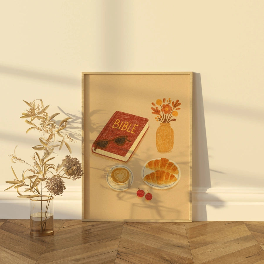 Bible and Coffee Wall Art - Autumn Christian Print