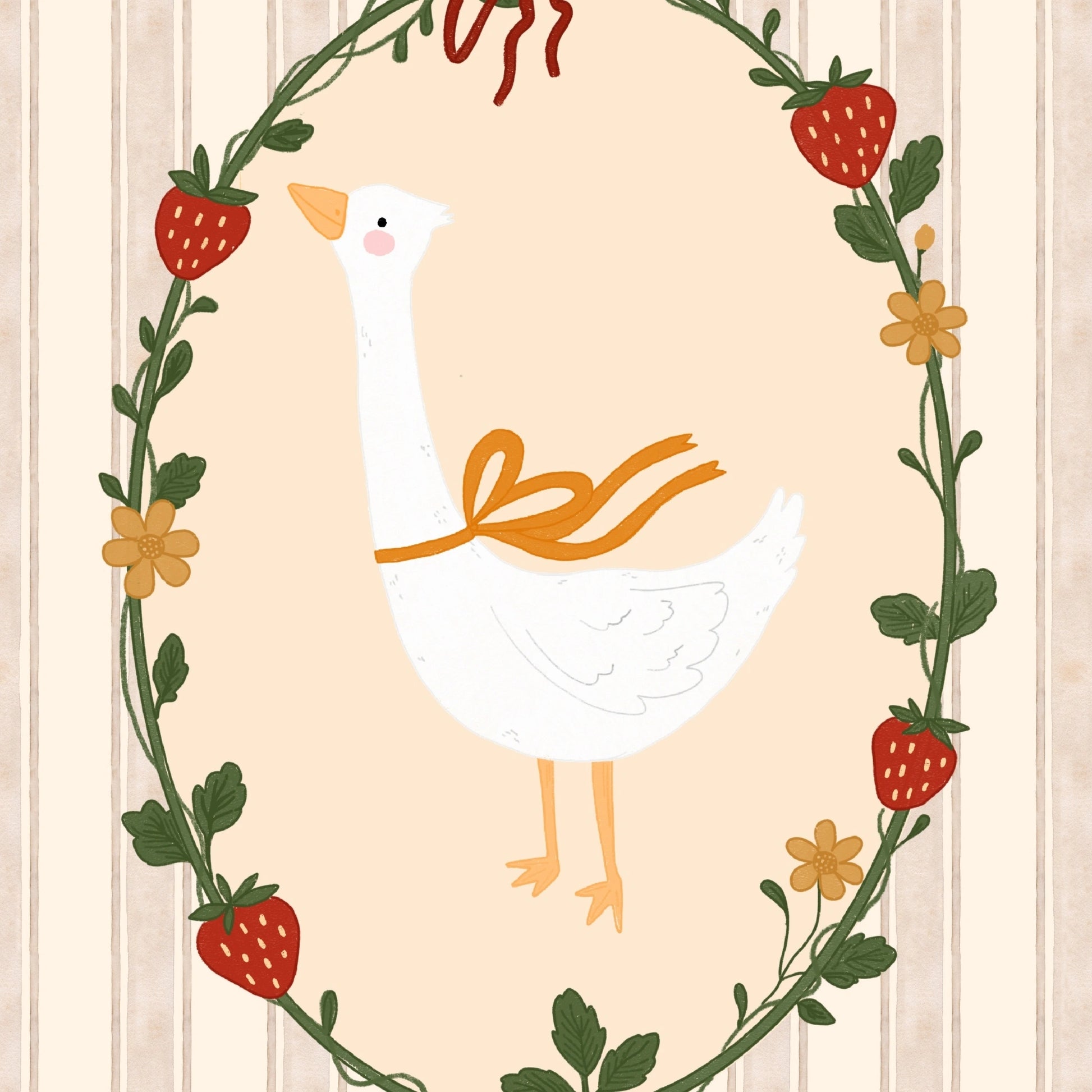 Goose and Strawberry Wall Art - Cottagecore Nursery Print